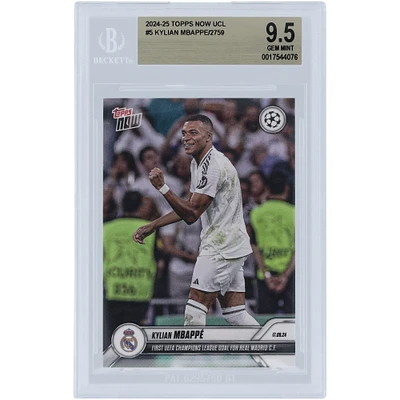 Kylian Mbappé Real Madrid 2024-25 Topps Now UCL First UEFA Champions League Goal For Real Madrid CF #5 BGS Authenticated 9.5 Card
