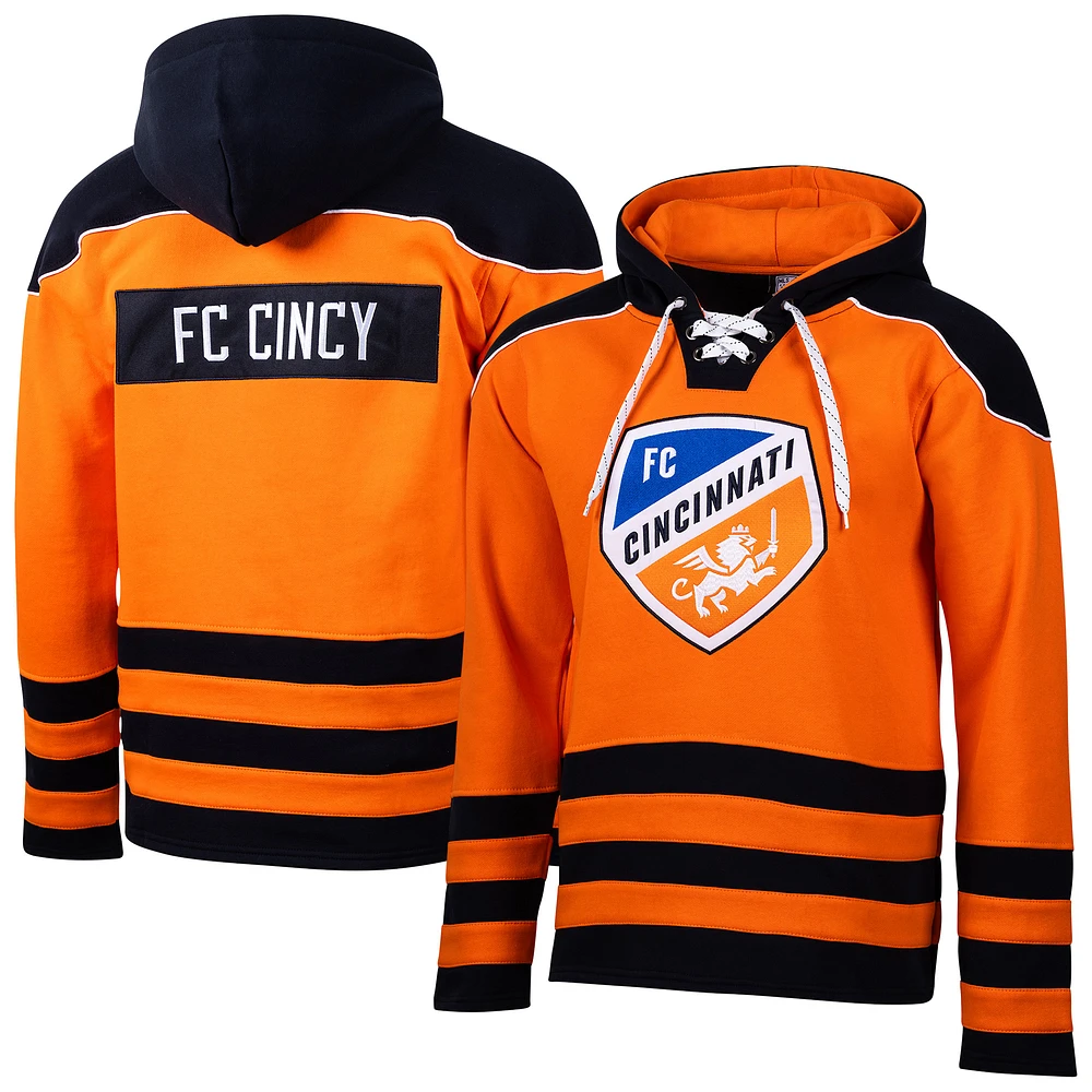 Men's Sport Design Sweden Orange FC Cincinnati Hat Trick Hockey Pullover Hoodie