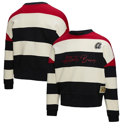 Women's Mitchell & Ness Red/Black Atlanta Braves Cooperstown Collection Blocked Fleece Pullover Sweatshirt