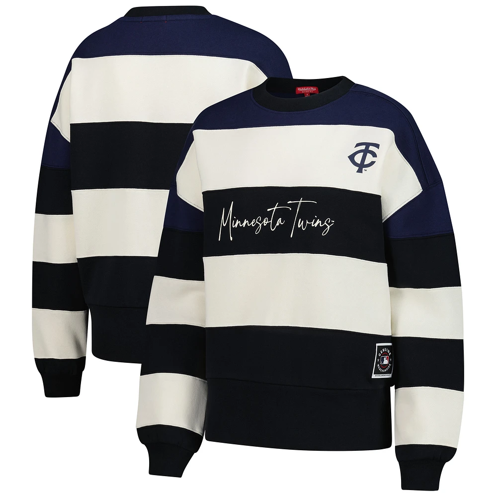Women's Mitchell & Ness Navy/Black Minnesota Twins Cooperstown Collection Blocked Fleece Pullover Sweatshirt