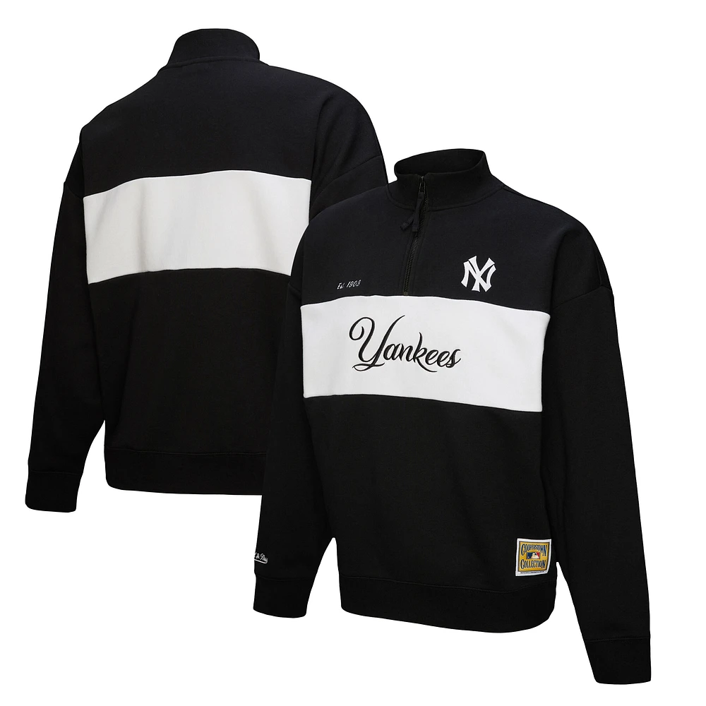 Women's Mitchell & Ness Black New York Yankees Cooperstown Collection Quarter-Zip Pullover Top