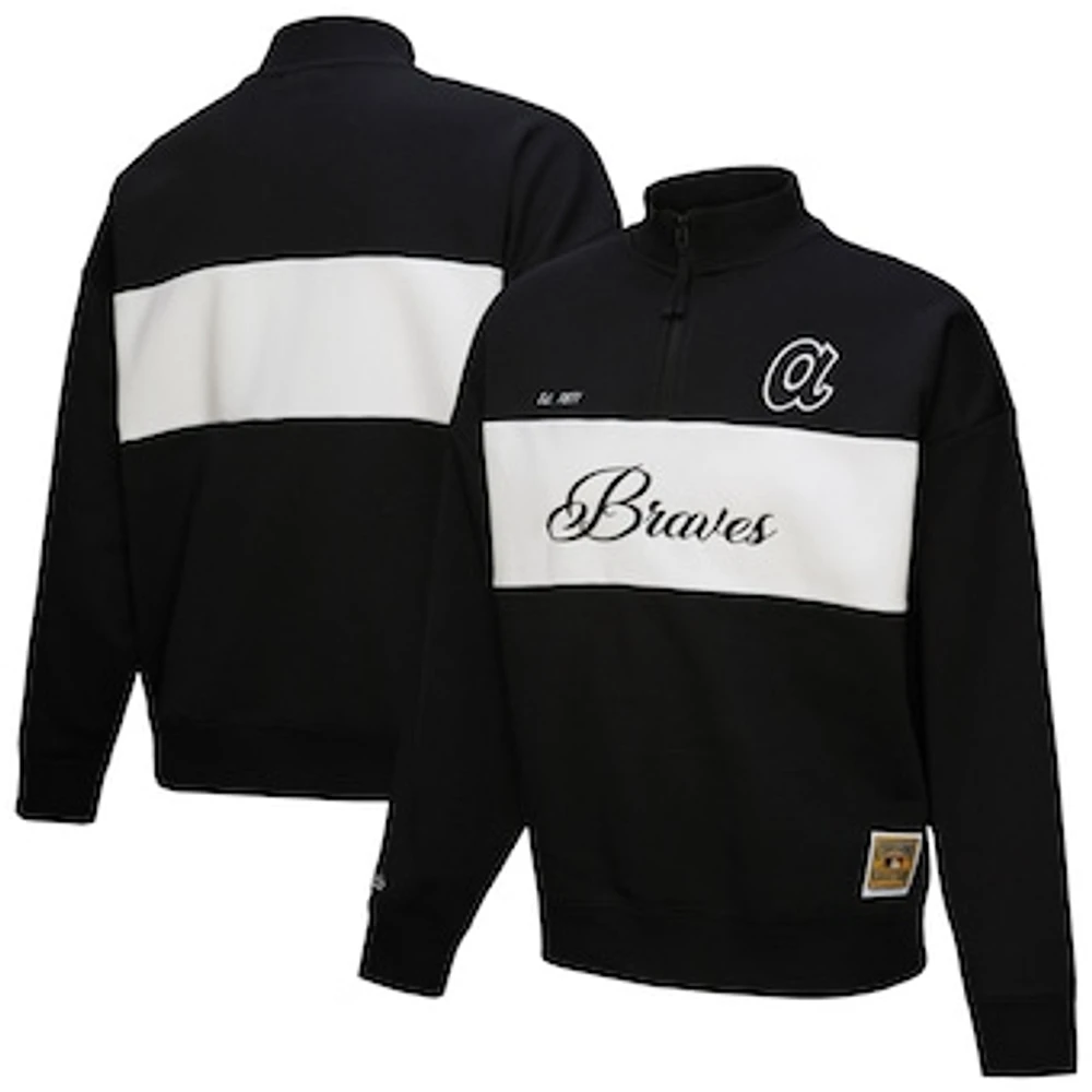 Women's Mitchell & Ness Black Atlanta Braves Cooperstown Collection Quarter-Zip Pullover Top