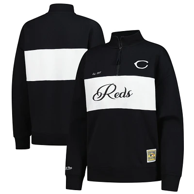 Women's Mitchell & Ness Black Cincinnati Reds Cooperstown Collection Quarter-Zip Pullover Top
