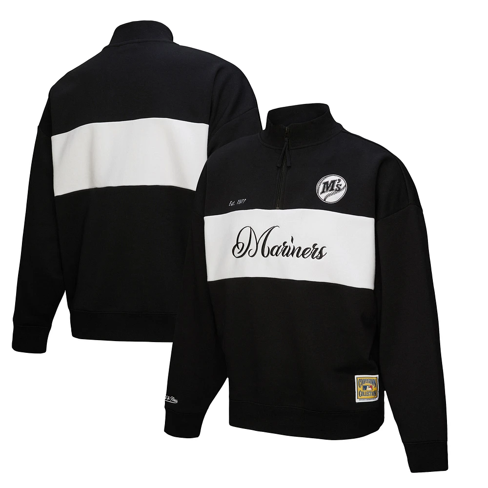 Women's Mitchell & Ness Black Seattle Mariners Cooperstown Collection Quarter-Zip Pullover Top