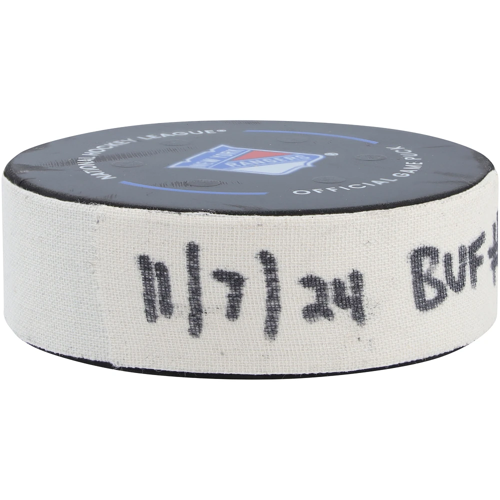 Dylan Cozens Buffalo Sabres Game-Used Goal Puck from November 7, 2024 vs. New York Rangers