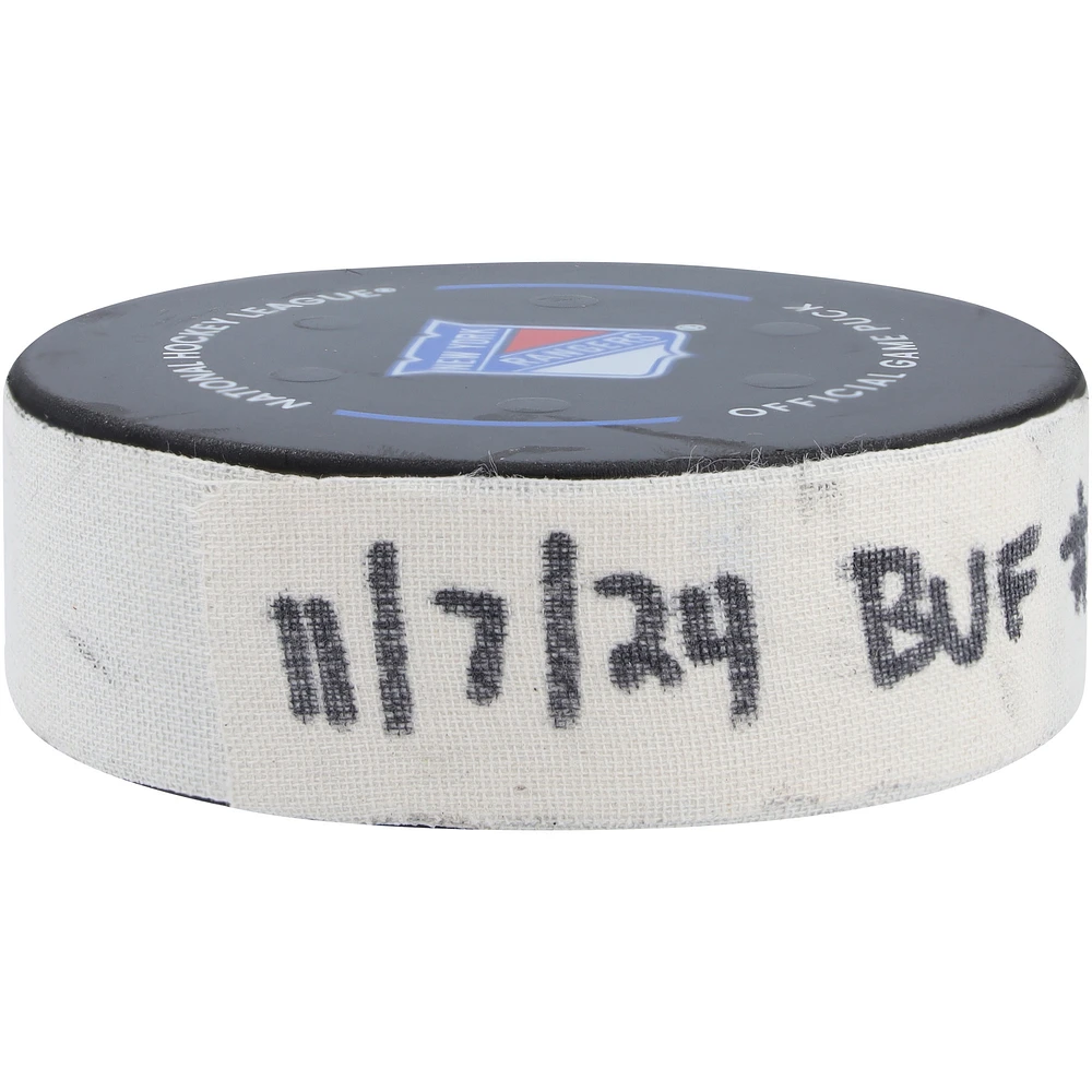 Sam Lafferty Buffalo Sabres Game-Used Goal Puck from November 7, 2024 vs. New York Rangers