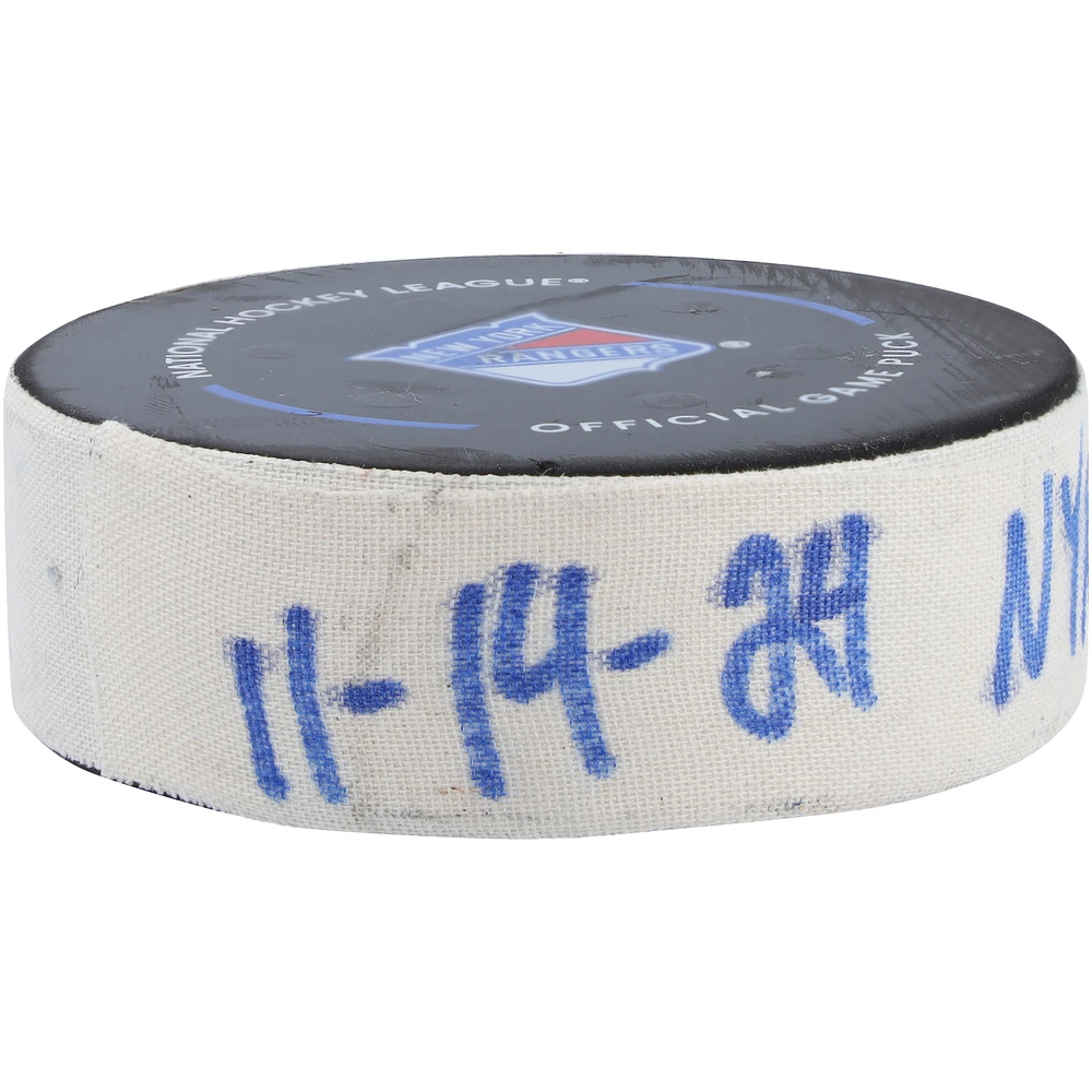 Mika Zibanejad New York Rangers Game-Used Goal Puck from November 14, 2024 vs. San Jose Sharks
