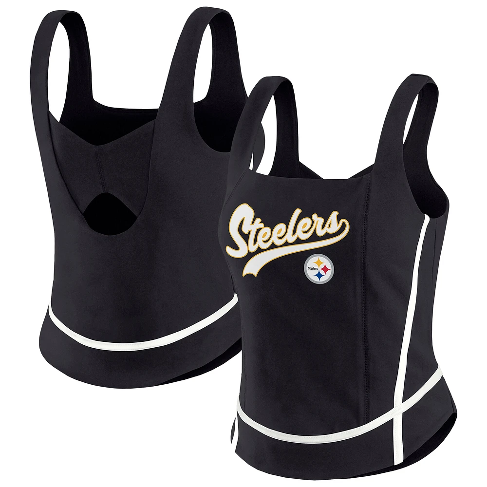 Women's WEAR by Erin Andrews Black Pittsburgh Steelers Square Neck Tank Top