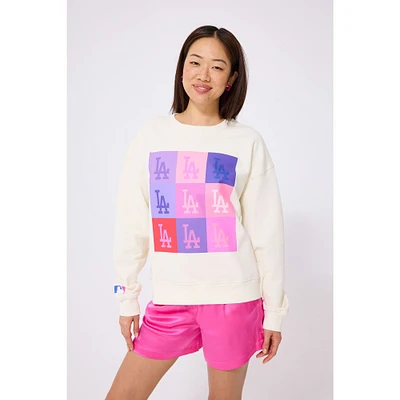 Women's Terez Cream Los Angeles Dodgers Technicolor Oversized Pullover Sweatshirt