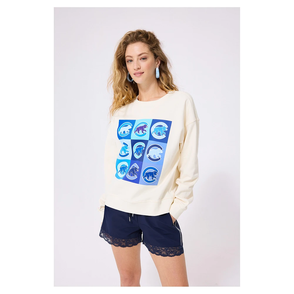 Women's Terez Cream Chicago Cubs Technicolor Oversized Pullover Sweatshirt
