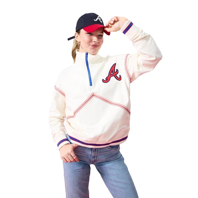 Women's Terez Cream Atlanta Braves Sugar Swizzle Baseball Stitch Quarter-Zip Sweatshirt
