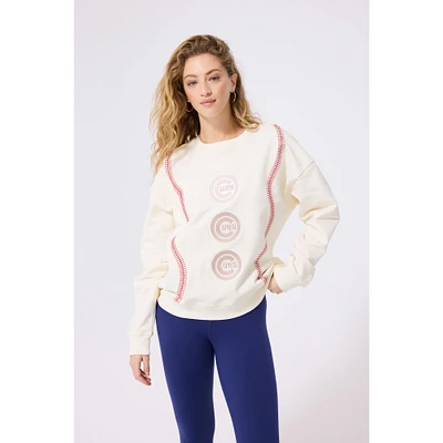 Women's Terez Cream Chicago Cubs Baseball Stitch Pullover Sweatshirt