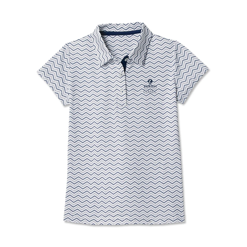 Girl's Youth FootJoy White The Zurich Classic ProDry Chevron Polo