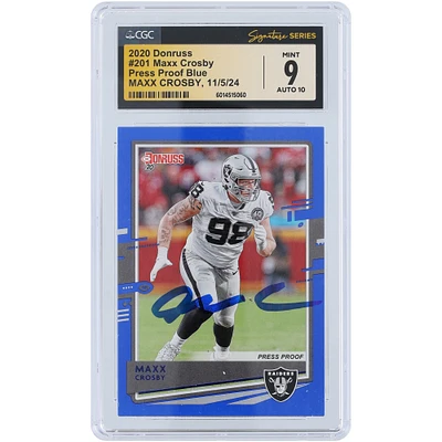 Maxx Crosby Las Vegas Raiders Autographed 2020 Panini Donruss Press Proof Blue #201 CGC Fanatics Witnessed Authenticated 9/10 Card