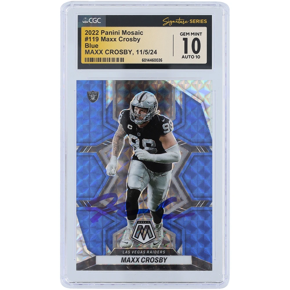 Maxx Crosby Las Vegas Raiders Autographed 2022 Panini Mosaic Blue #119 #/99 CGC Fanatics Witnessed Authenticated 10/10 Card
