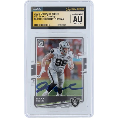 Maxx Crosby Las Vegas Raiders Autographed 2020 Panini Donruss Optic #53 CGC Fanatics Witnessed Authenticated Auto 10 Card