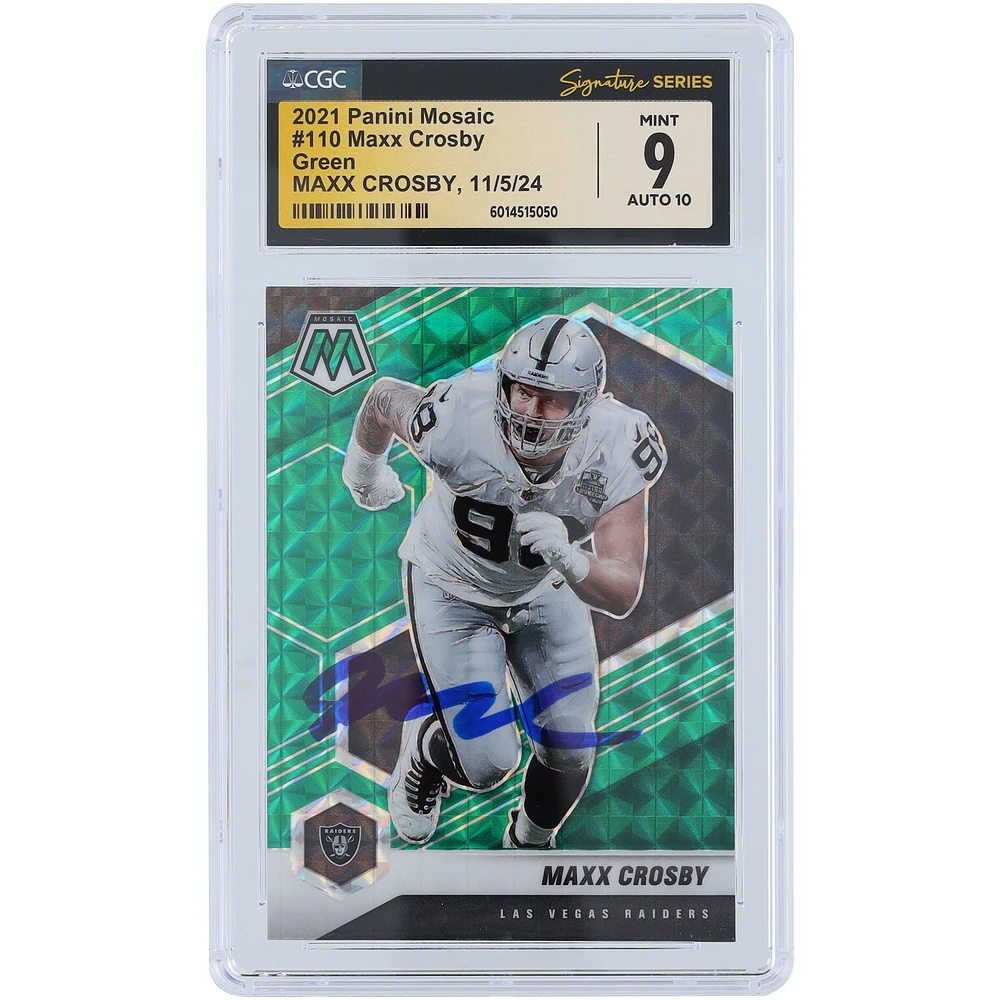 Maxx Crosby Las Vegas Raiders Autographed 2021 Panini Mosaic Mosaic #110 CGC Fanatics Witnessed Authenticated 10/10 Card