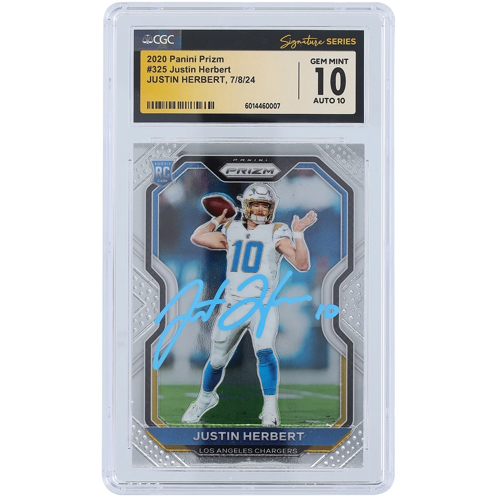 Justin Herbert Los Angeles Chargers Autographed 2020 Panini Prizm Light Blue Ink #325 CGC Fanatics Witnessed Authenticated 10/10 Rookie Card