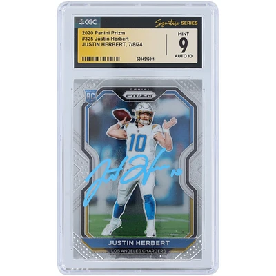 Justin Herbert Los Angeles Chargers Autographed 2020 Panini Prizm Light Blue Ink #325 CGC Fanatics Witnessed Authenticated 9/10 Rookie Card