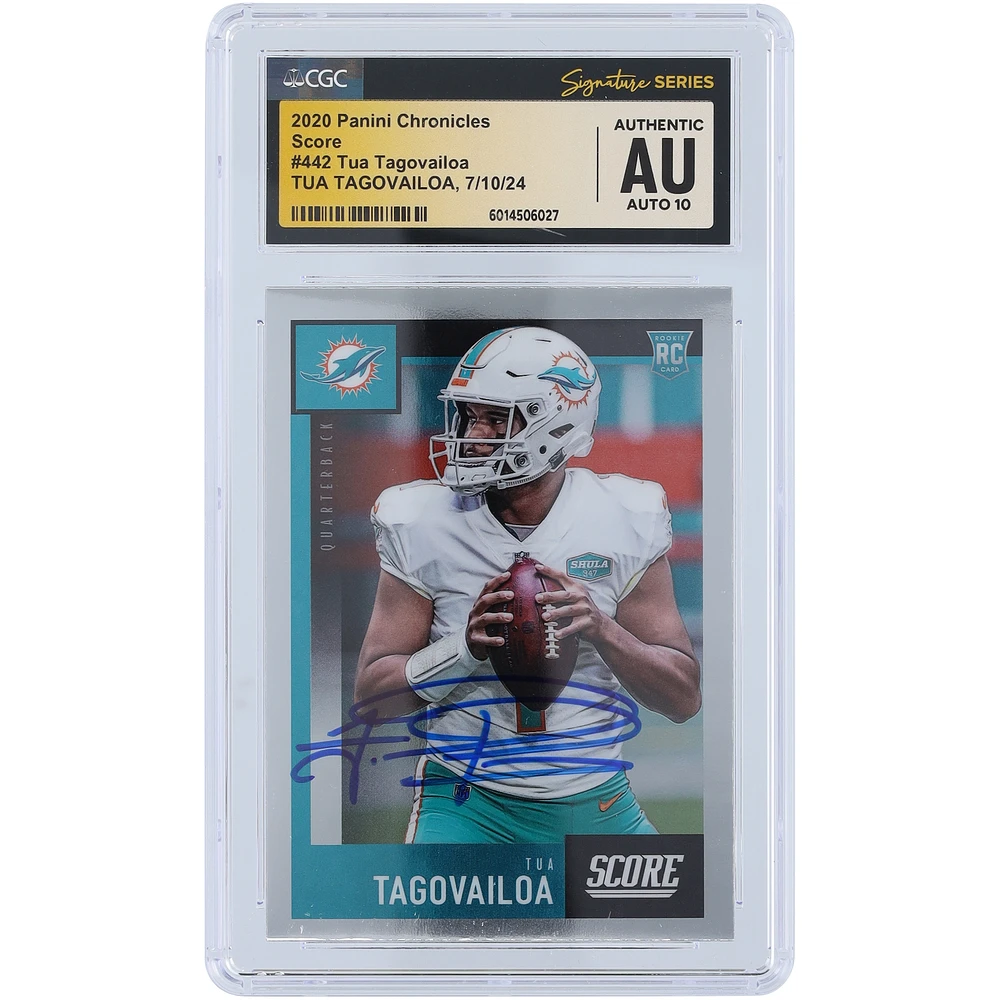 Tua Tagovailoa Miami Dolphins Autographed 2020 Panini Chronicles Score #442 CGC Fanatics Witnessed Authenticated Auto 10 Rookie Card