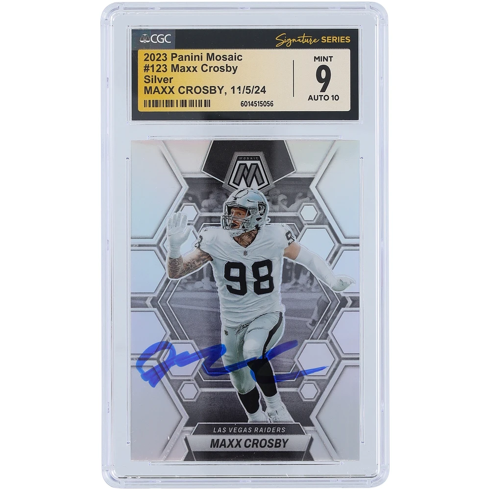 Maxx Crosby Las Vegas Raiders Autographed 2023 Panini Mosaic Silver #123 CGC Fanatics Witnessed Authenticated 9/10 Card