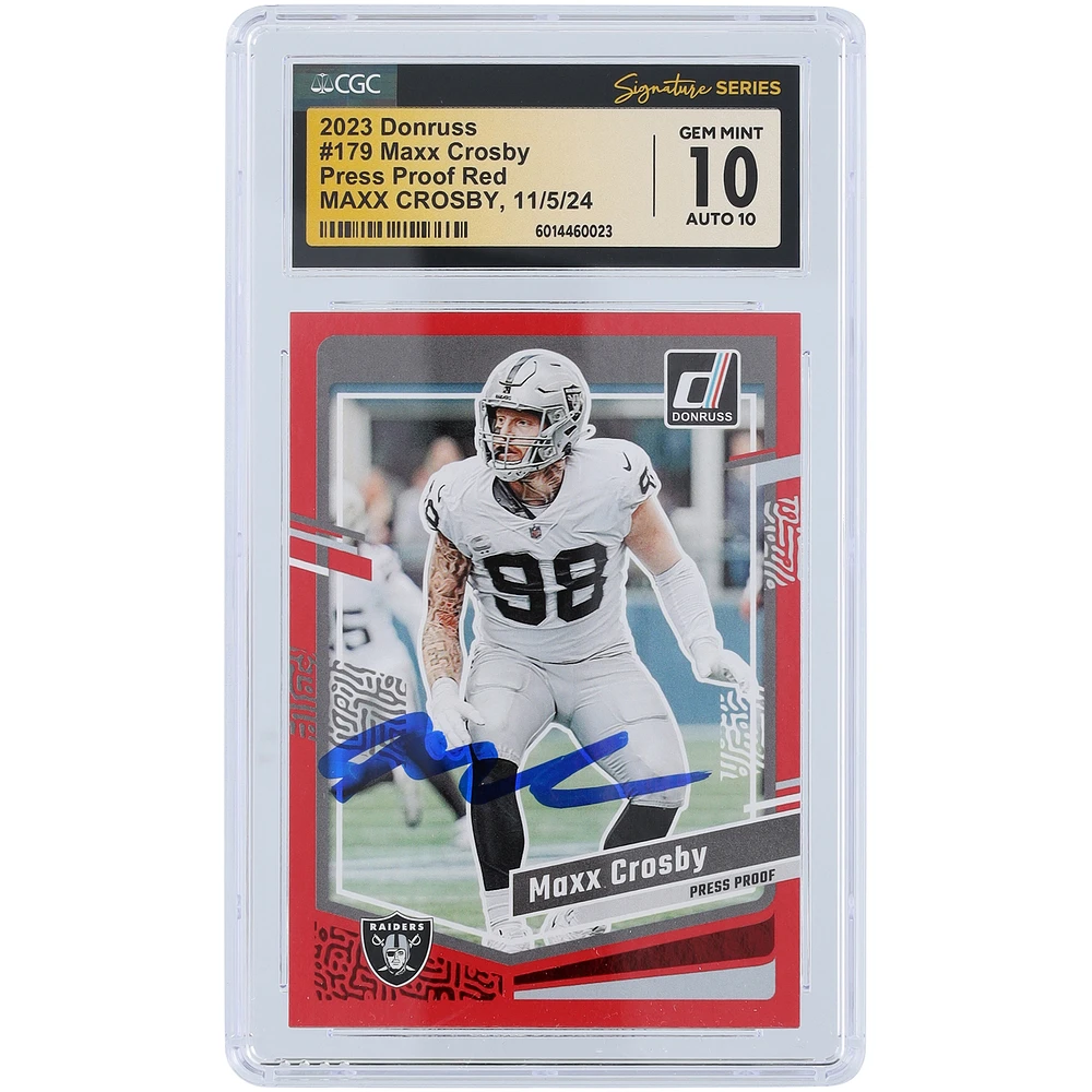 Maxx Crosby Las Vegas Raiders Autographed 2023 Panini Donruss Press Proof Red #179 CGC Fanatics Witnessed Authenticated 10/10 Card