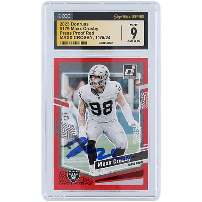 Maxx Crosby Las Vegas Raiders Autographed 2023 Panini Donruss Press Proof Red #179 CGC Fanatics Witnessed Authenticated 9/10 Card