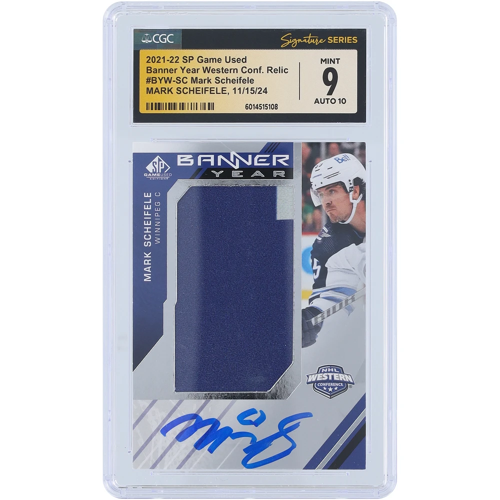 Mark Scheifele Winnipeg Jets Autographed 2021-22 Upper Deck SP Game Used Banner Year Western Conference 2 Color Relic #BYW-SC CGC Fanatics Witnessed Authenticated Card
