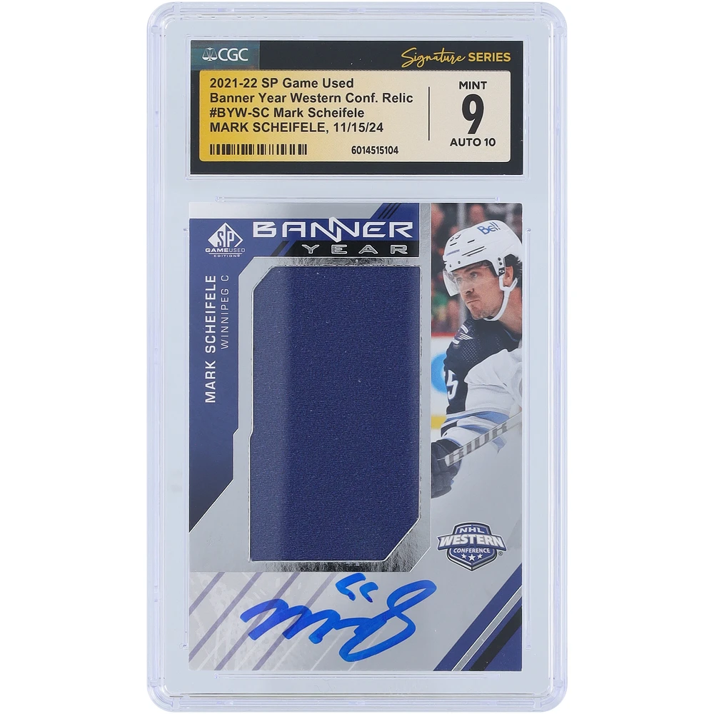 Mark Scheifele Winnipeg Jets Autographed 2021-22 Upper Deck SP Game Used Banner Year Western Conference Blue Relic #BYW-SC CGC Fanatics Witnessed Authenticated Card