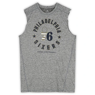 Philadelphia 76ers Team-Issued Gray "Hoops For Troops" Sleeveless Shirt from the 2024-25 NBA Season - Size LT