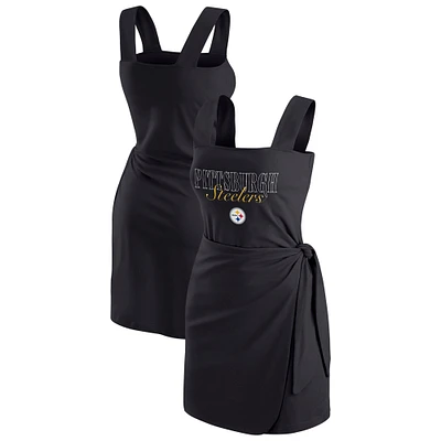 Women's WEAR by Erin Andrews Black Pittsburgh Steelers Wrap Dress