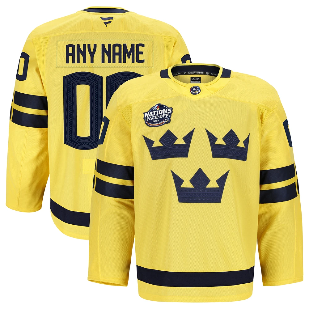Men's Fanatics Yellow Sweden 2025 4 Nations Face-Off Authentic Pro Custom Jersey