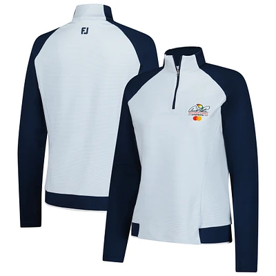 Women's FootJoy White/Navy Arnold Palmer Invitational Striped Raglan Quarter-Zip Jacket