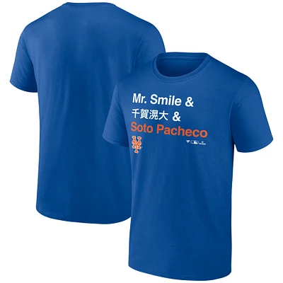 Men's Fanatics Juan Soto Royal New York Mets Mr. Smile and Pacheco T-Shirt