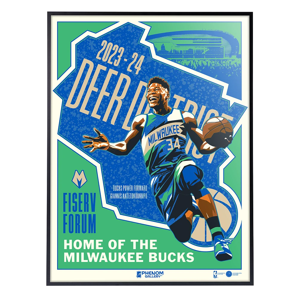 Phenom Gallery Giannis Antetokounmpo Milwaukee Bucks City Edition 18" x 24" Deluxe Framed Serigraph