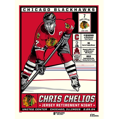 Phenom Gallery Chris Chelios Chicago Blackhawks Jersey Retirement Night 18" x 24" Serigraph