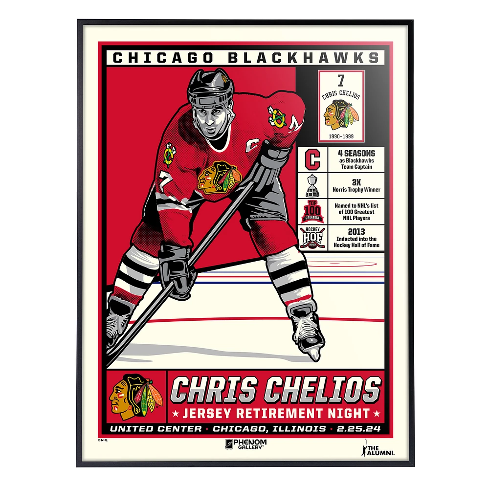 Phenom Gallery Chris Chelios Chicago Blackhawks Jersey Retirement Night 18" x 24" Deluxe Framed Serigraph
