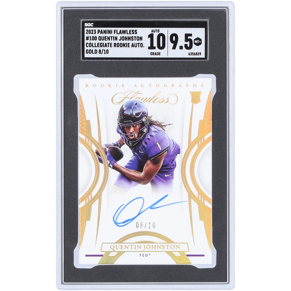 Quentin Johnston TCU Horned Frogs Autographed 2023 Panini Flawless Collegiate Gold Collegiate Rookie Autograph #100 #/10 SGC Authenticated 9.5/10 Rookie Card