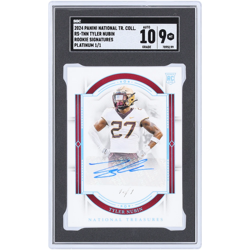 Tyler Nubin Minnesota Golden Gophers Autographed 2024 Panini National Treasures Collegiate Platinum Rookie Signatures #RS-TNN #1/1 SGC Authenticated 9/10 Rookie Card