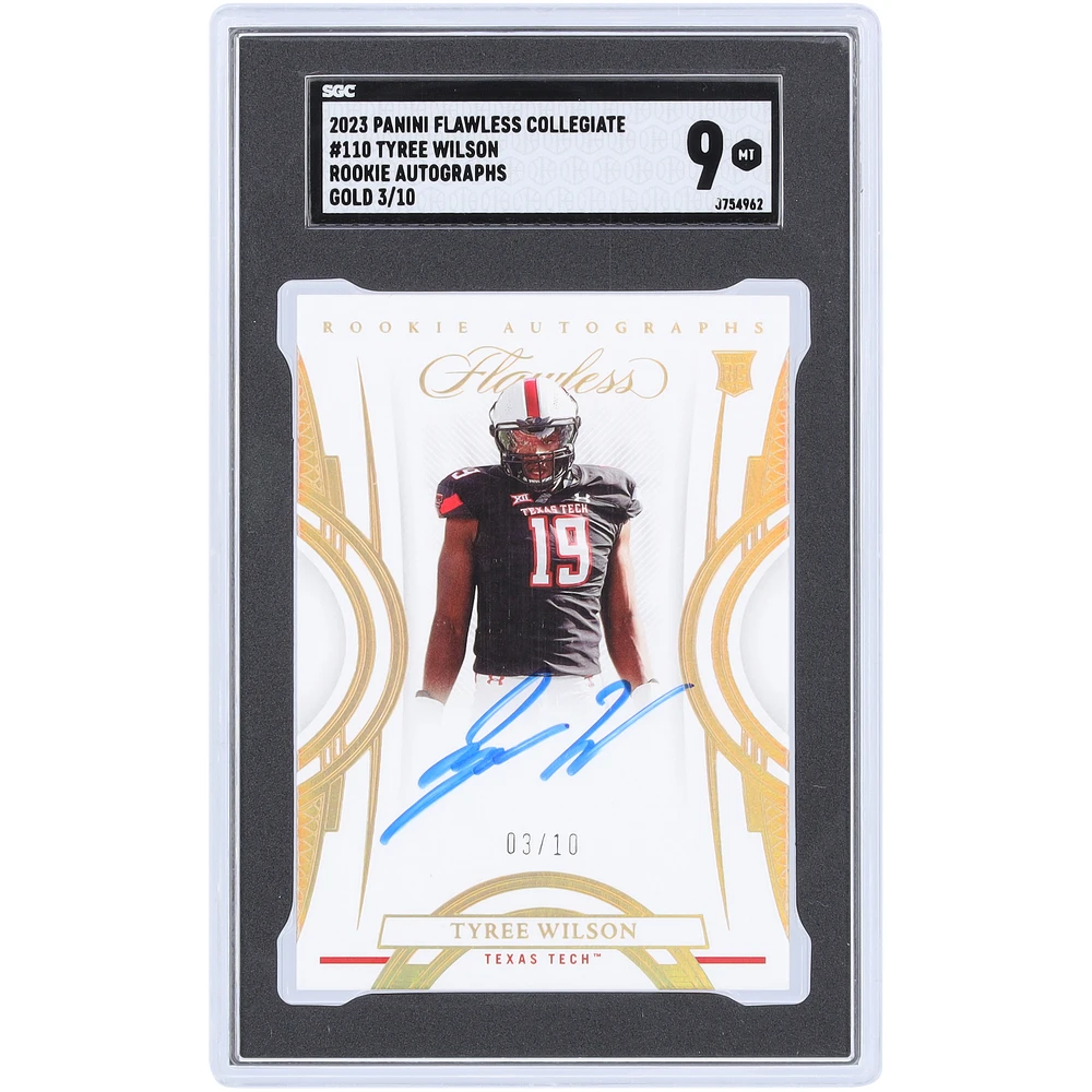 Tyree Wilson Texas Tech Red Raiders Autographed 2023 Panini Flawless Collegiate Gold Rookie Autographs #110 #/10 SGC Authenticated 9 Rookie Card