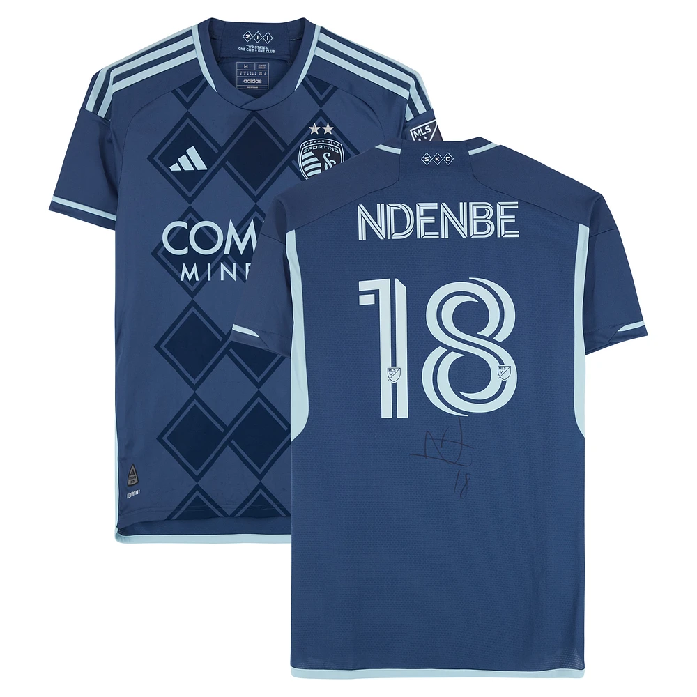 Logan Ndenbe Sporting Kansas City Autographed Match-Used #18 Navy adidas Jersey from the 2024 MLS Season - Size M