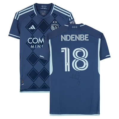 Logan Ndenbe Sporting Kansas City Autographed Match-Used #18 Navy adidas Jersey from the 2024 MLS Season - Size M