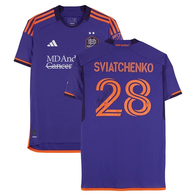 Erik Sviatchenko Houston Dynamo FC Autographed Match-Used #28 Purple adidas Jersey from the 2024 MLS Season - Size L