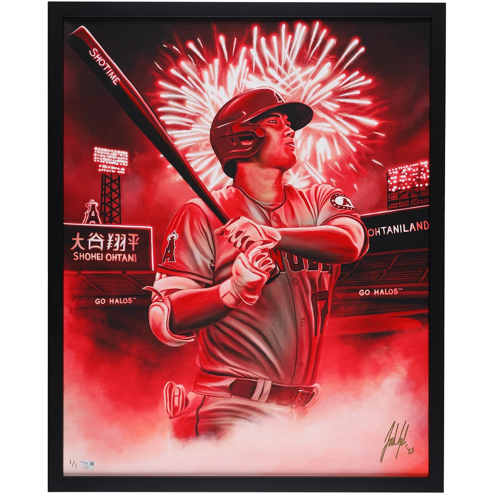 Shohei Ohtani Los Angeles Angels Framed 24" x 30" Original Canvas Artwork - Art by Jordan Spector - Limited Edition #1/1