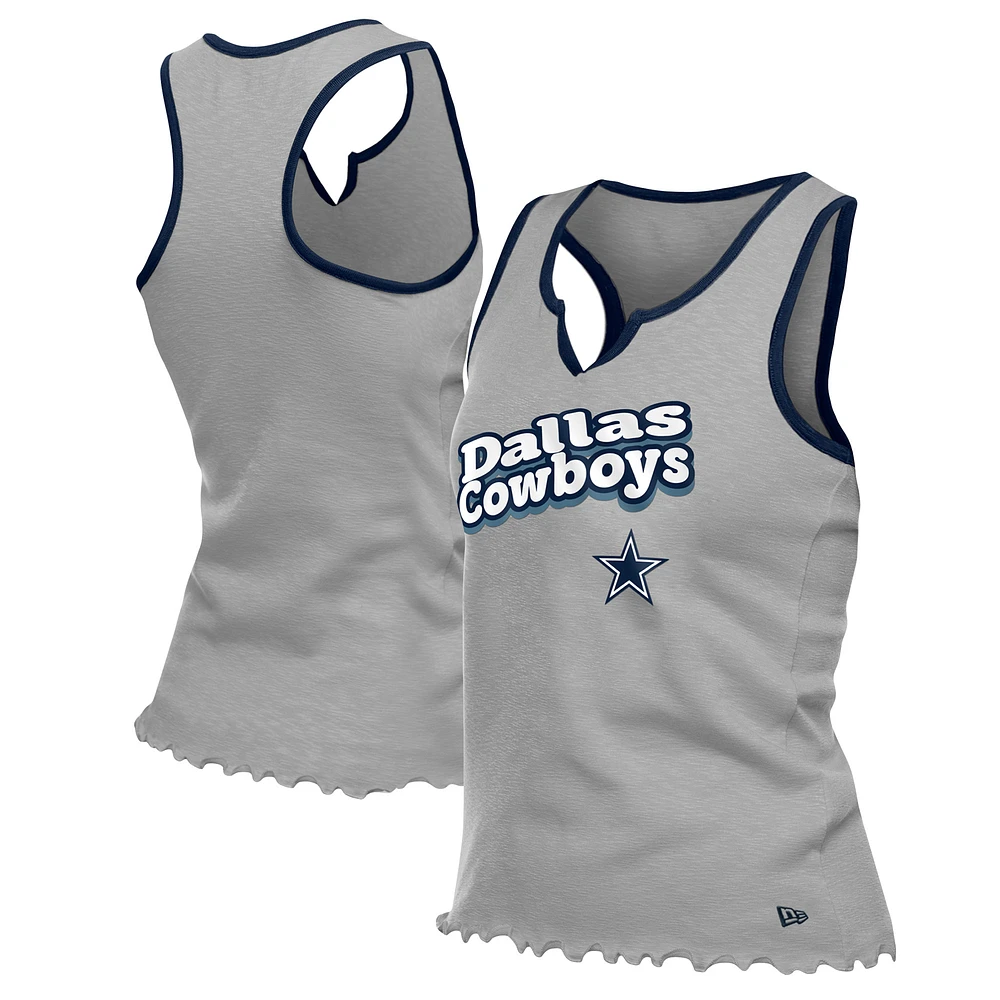 Women's New Era Silver Dallas Cowboys Lettuce Hem Notch Neck Tri-Blend Tank Top