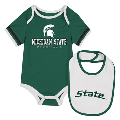 Newborn & Infant Colosseum Green Michigan State Spartans Bodysuit Bib Set