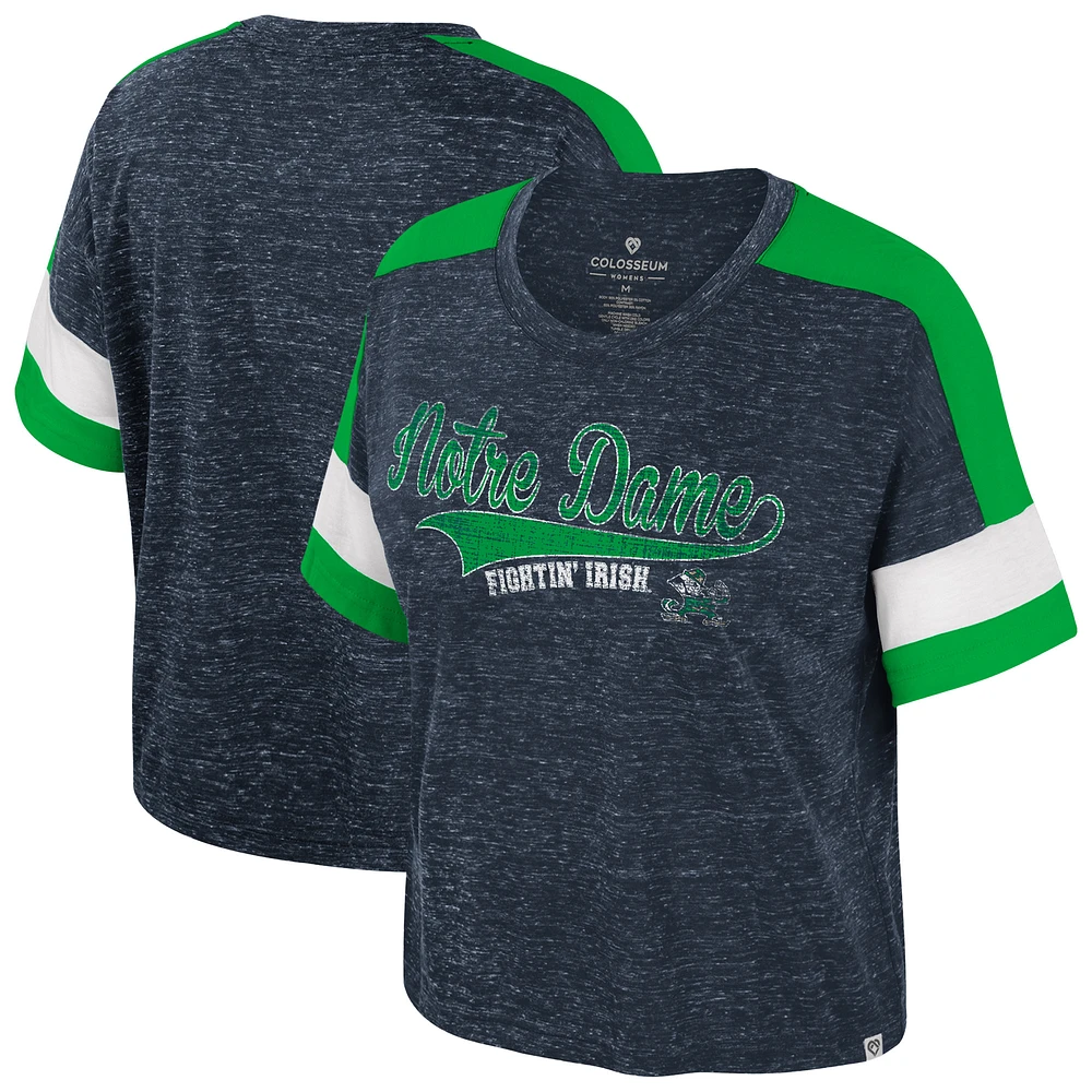 Women's Colosseum Navy Notre Dame Fighting Irish Color Block Scoop Neck T-Shirt