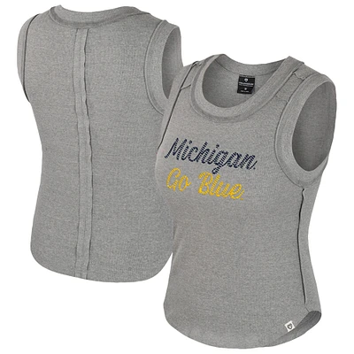 Women's Colosseum Heather Gray Michigan Wolverines Beach You Ribbed Tri-Blend Tank Top