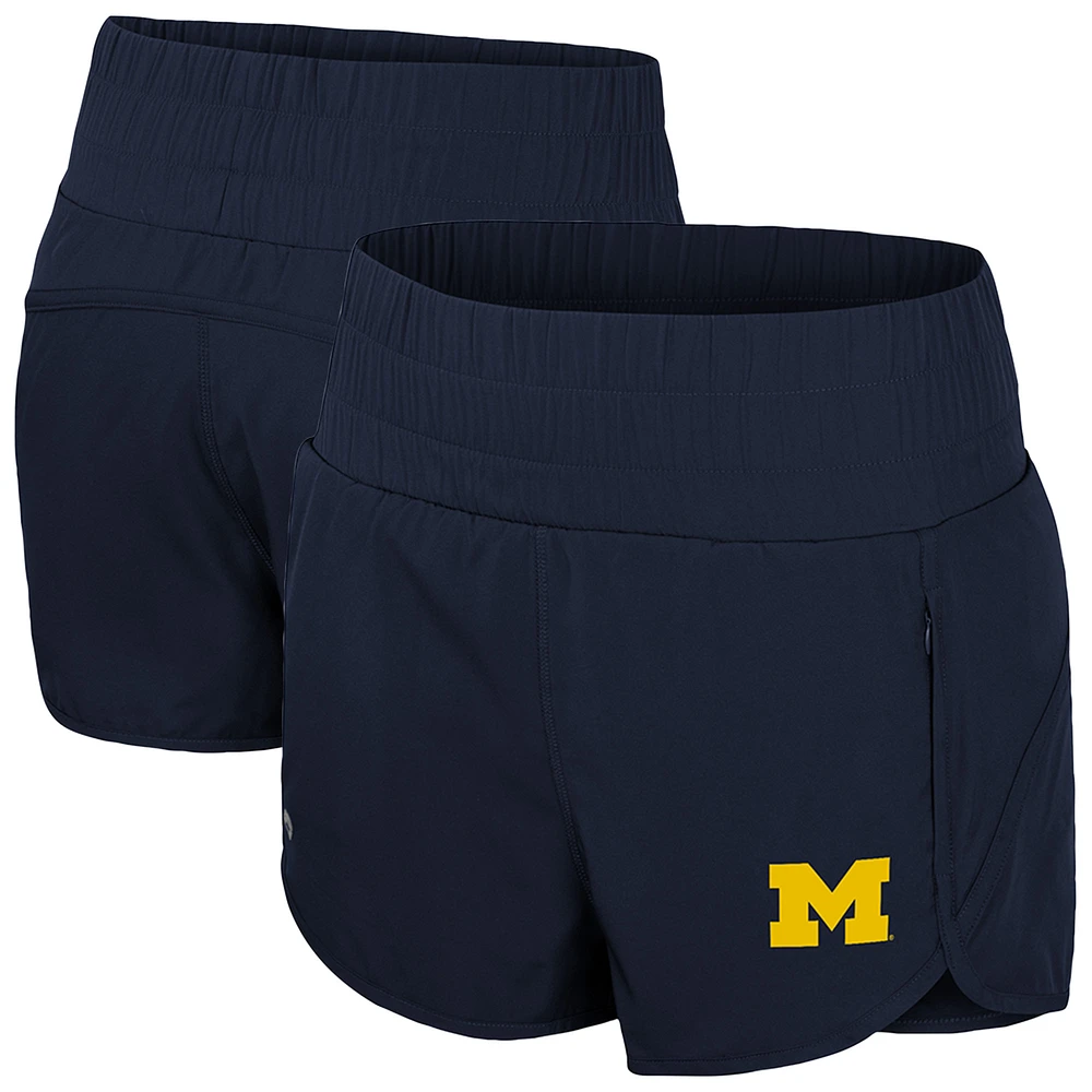 Women's Colosseum Navy Michigan Wolverines Stop By Smocked High Waist Shorts