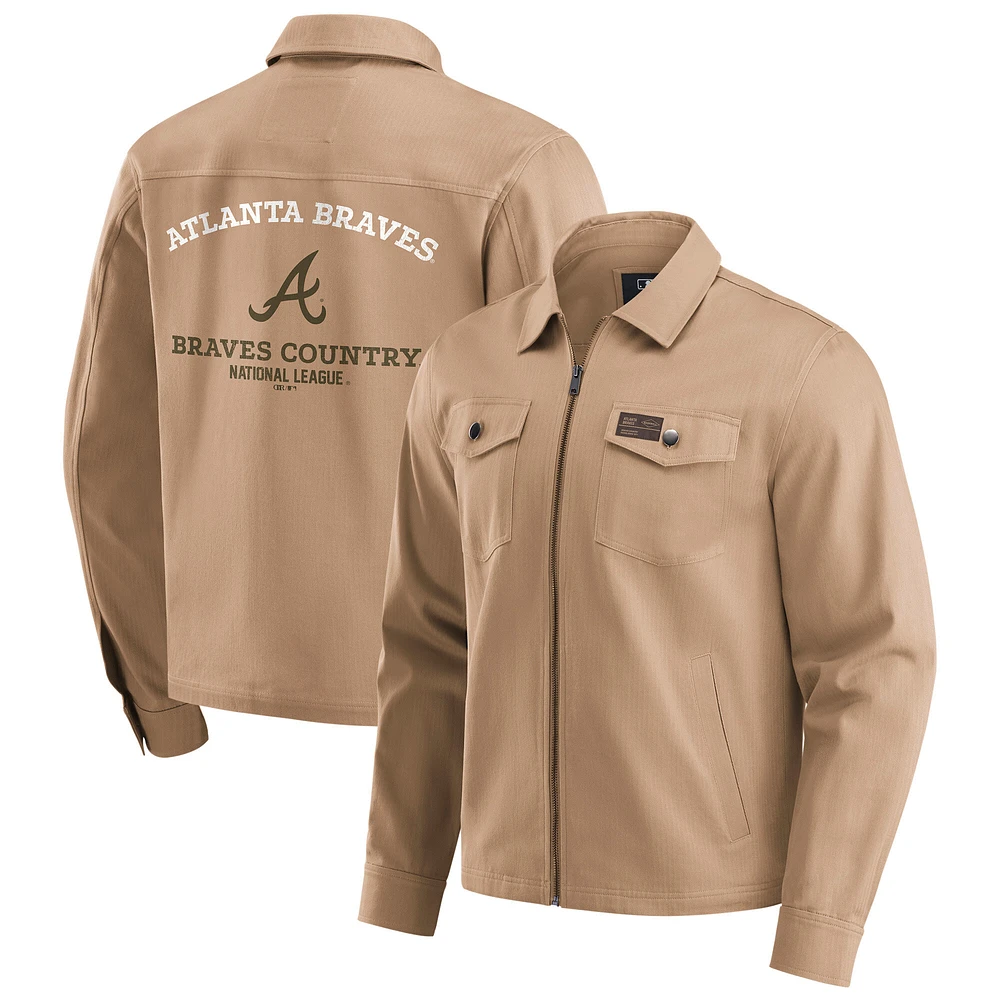 Men's Darius Rucker Collection by Fanatics Tan Atlanta Braves Distressed Washed Full-Zip Jacket